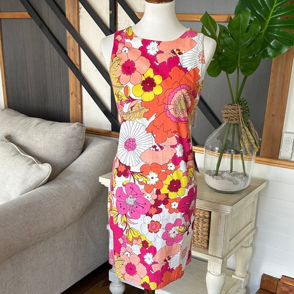 🧡🩷Floral Sleeveless Dress - Multicolor London times size 12 NWT cotton - Picture 1 of 10